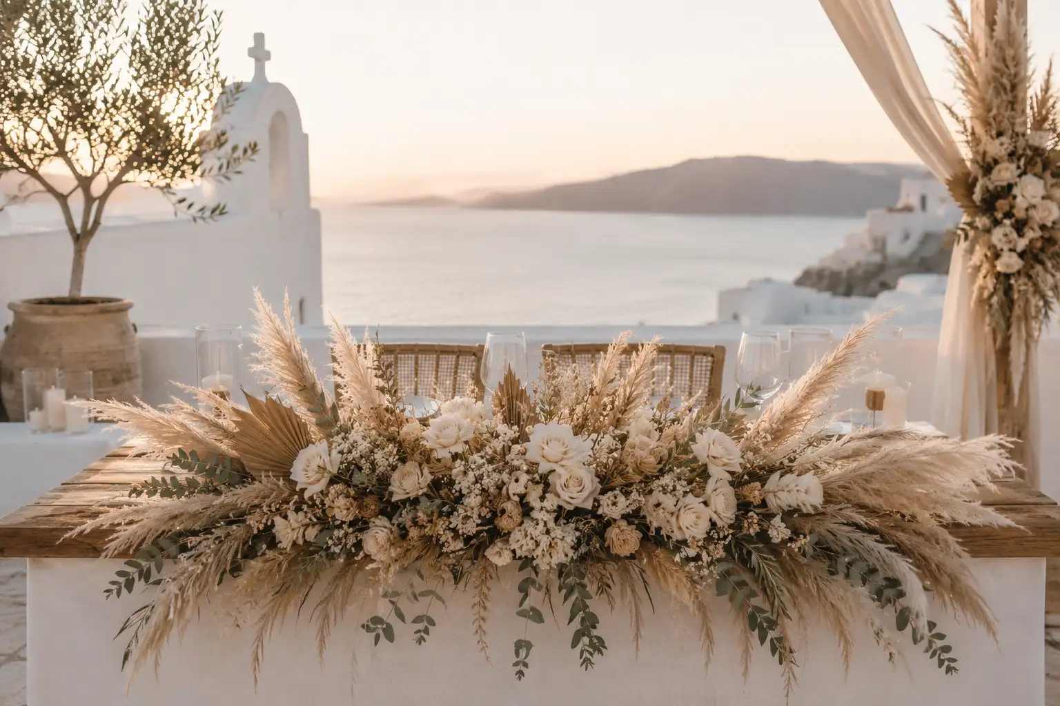 Boho pampas ανθοστολισμός γάμου στα Κουφονήσια