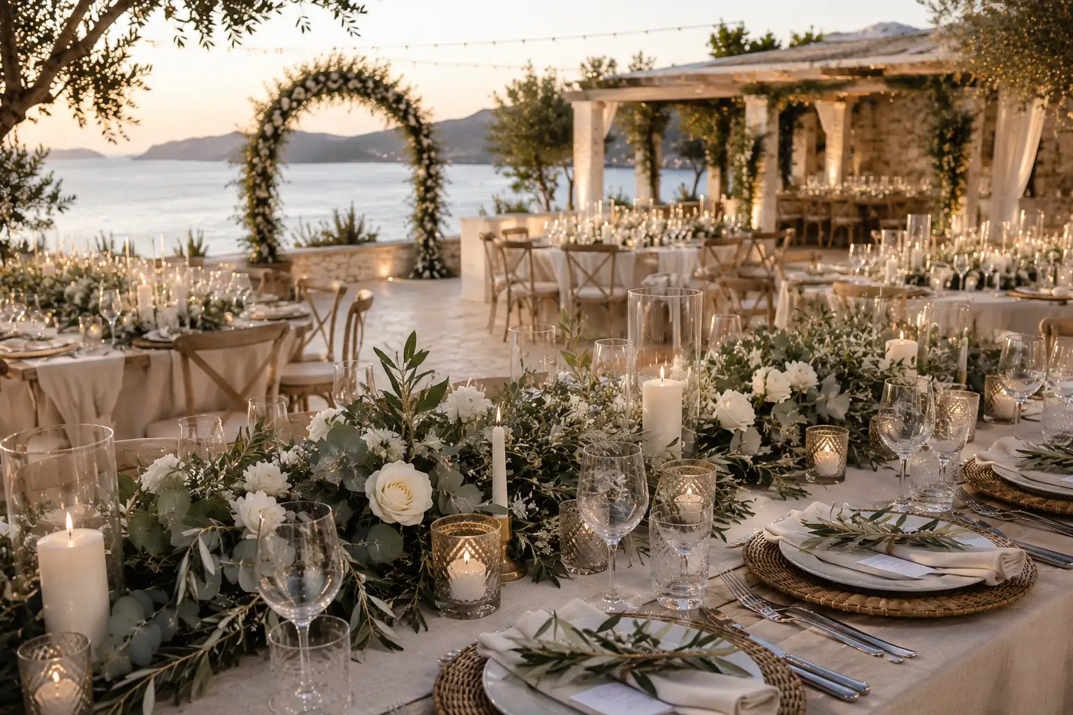 Olive and eucalyptus wedding decoration στα Κουφονήσια